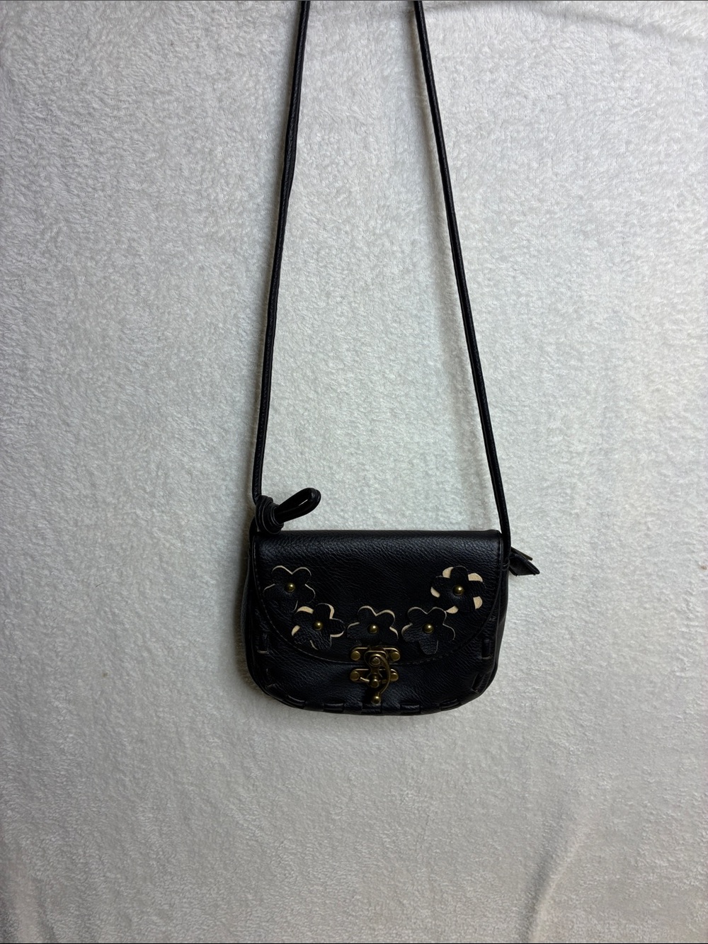 Black Floral Cutout Leather Crossbody Bag